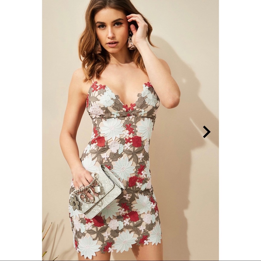Guess Floral Mini Dress - Red, White, Brown